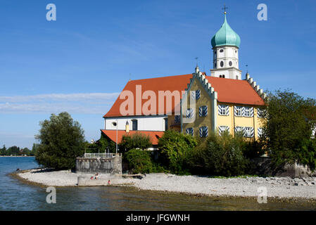 Wasserburg, Halbinsel mit Kirche St. Georg, Bodensee, Bayern, Deutschland Stockfoto