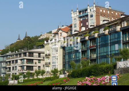 Häuser am Meer, in Donostia-San Sebastián, Gipuzkoa, die baskischen Provinzen, Spanien Stockfoto