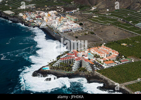 Puerto Naos mit Vulkan Strand und das Meer, La Palma, Luftbild, Kanarische Inseln, Spanien Stockfoto