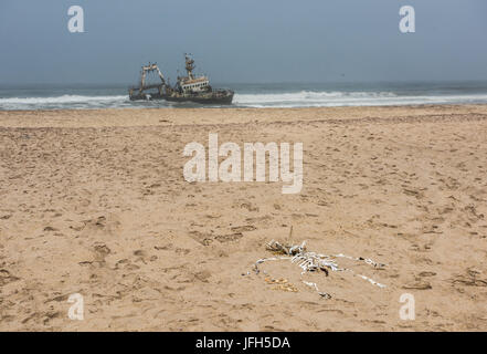 Schiffbruch am Strand, Skeleton Coast, Namibia Stockfoto