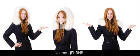 Hübsches Mädchen in warme Kleidung isoliert auf weiss Stockfoto