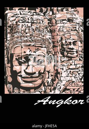 Angkor - Bayon - Vektor-illustration Stock Vektor