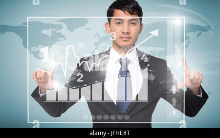 Das zusammengesetzte Bild im mürrisch Geschäftsmann Holding Stockfoto