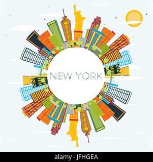 Skyline von New York mit Farbe Gebäuden, blauer Himmel und Textfreiraum. Vektor-Illustration. Geschäftsreisen und Tourismus-Konzept mit moderner Architektur. Stock Vektor