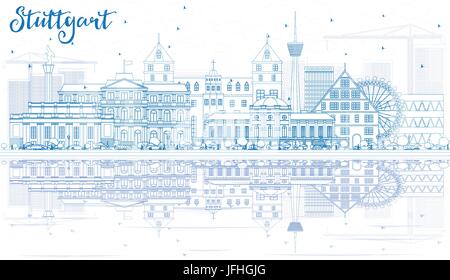 Übersicht Stuttgart Skyline mit blauen Gebäuden und Reflexionen. Vektor-Illustration. Geschäftsreisen und Tourismus-Konzept mit historischer Architektur. Stock Vektor