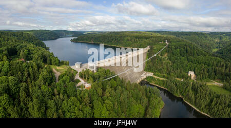 Rappbode Damm im Harz und die längste Hängebrücke der Welt. Deutschland Stockfoto