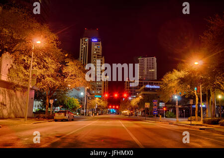 St Petersburg Florida City Skyline und den Hafen bei Nacht Stockfoto