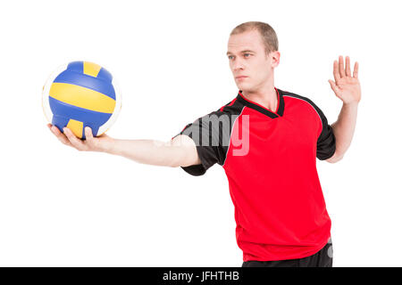 Sportler, die immer bereit zu dienen beim Volleyball spielen Stockfoto