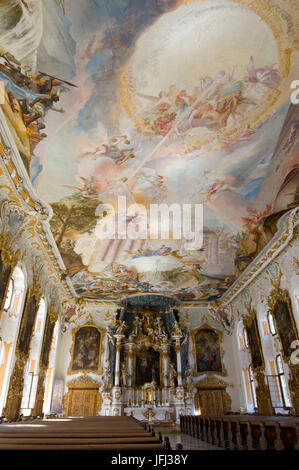 Europa, Deutschland, Bayern, Ingolstadt, Asam-Kirche, Maria de Victoria Oratorium der Sodalität von Notre-Dame, baut im Jahr 1736, Deckengemälde von Cosmas Damian Asam, Barock, Innendekoration Rokoko Stockfoto