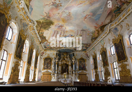 Europa, Deutschland, Bayern, Ingolstadt, Asam-Kirche, Maria de Victoria Oratorium der Sodalität von Notre-Dame, baut im Jahr 1736, Deckengemälde von Cosmas Damian Asam, Barock, Innendekoration Rokoko Stockfoto