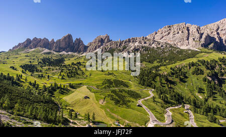 Blick auf die Grödner Col, Dolomiten, Sellagruppe, Alta Badia, Süd Tirol, Italien Stockfoto