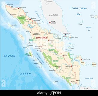Straßenkarte von der indonesischen Insel sumatra Stock Vektor