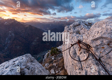 Europa, Italien, Veneto, Belluno, Endpunkt der Ferrata Fiamme Gialle, Palazza Alta, Civetta-Gruppe, Dolomiten Stockfoto