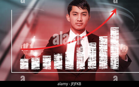 Das zusammengesetzte Bild im mürrisch Geschäftsmann Holding Stockfoto