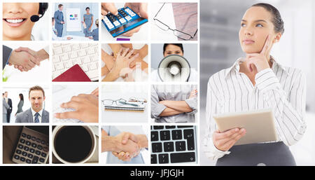 Zusammengesetztes Bild von verwirrt Geschäftsfrau mit einem TabletPC Stockfoto