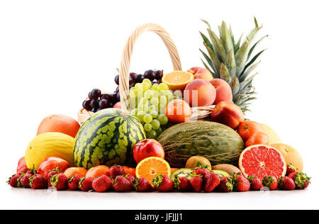 Komposition mit verschiedenen Früchten. Ausgewogene Ernährung Stockfoto