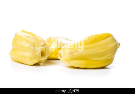 Jackfrüchte Stücke isoliert auf weißem Hintergrund. Tropische Früchte Stockfoto