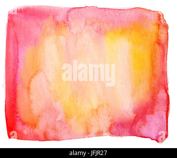 Eine rosa und gelb abstrakte Aquarell Pinsel Striche Textur für Design. Einen Rahmen mit textfreiraum auf weißem Hintergrund Stockfoto