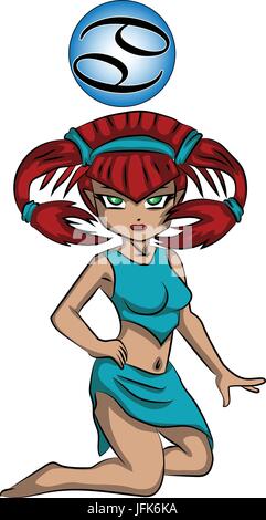 Krebs-Mädchen-Cartoon-Vektor Stock Vektor