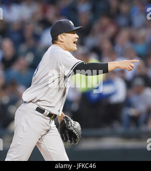 Chicago, Illinois, USA. 28. Juni 2017. Masahiro Tanaka (Yankees) MLB: New York Yankees Krug Masahiro Tanaka während des Major League Baseball Spiels gegen die Chicago White Sox in garantiert Rate Field in Chicago, Illinois, Vereinigte Staaten von Amerika ab. Bildnachweis: AFLO/Alamy Live-Nachrichten Stockfoto