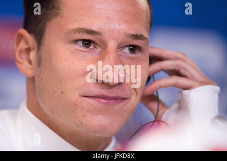 St. Petersburg, Russland. 1. Juli 2017. Deutsche Spieler Julian Draxler während einer Pressekonferenz vor dem Confed-Cup-Finale zwischen Chile und Deutschland am 2. Juli 2017 in St. Petersburg, Russland, 1. Juli 2017. Foto: Marius Becker/Dpa/Alamy Live News Stockfoto