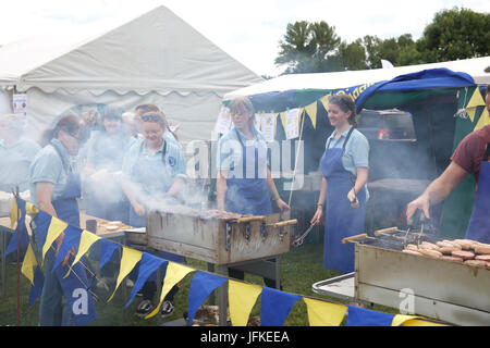 Biggin Hill, UK. 1. Juli 2017. Biggin Hill jährliche Festival startet in Kent. Das Festival hat eine Menge Spaß für alles, was die Familie komplett mit einem lustigen Hund zeigen, Judo-Show, Gymnastik, Bauchtänzerinnen, Reptilien, Kirmes Fahrgeschäfte, Buden, Oldtimer, Motorräder, Performing Arts School und wurde durch den Bürgermeister von Bromley, Cllr Kathy Bance MBE eröffnet. In diesem Jahr nach Auswaschung letztes Jahr durch Starkregen gab es schönen blauen Himmel. Bildnachweis: Keith Larby/Alamy Live-Nachrichten Stockfoto