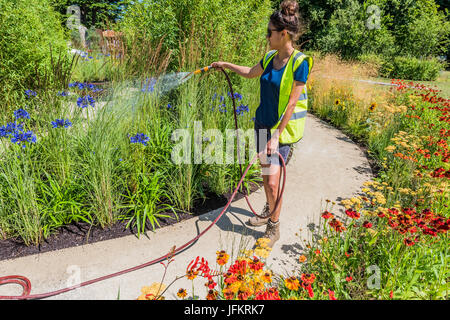 Hampton Court Palace, London, UK. 2. Juli 2017. Der Staudengarten Heiligtum von Tom Massey für Gärtner Royal Bennevolent Society - Vorbereitungen für die Hampton Court Flower Show, organisiert von der Royal Horticultural Society (RHS). Auf dem Gelände des Hampton Court Palace, London, 2. Juli 2017 Credit: Guy Bell/Alamy Live News Stockfoto