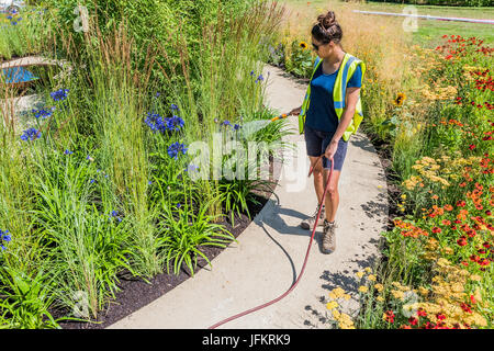 Hampton Court Palace, London, UK. 2. Juli 2017. Der Staudengarten Heiligtum von Tom Massey für Gärtner Royal Bennevolent Society - Vorbereitungen für die Hampton Court Flower Show, organisiert von der Royal Horticultural Society (RHS). Auf dem Gelände des Hampton Court Palace, London, 2. Juli 2017 Credit: Guy Bell/Alamy Live News Stockfoto