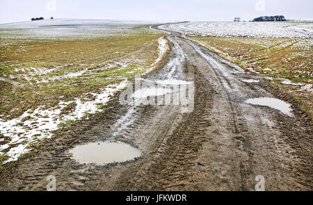 Feldweg im winter Stockfoto