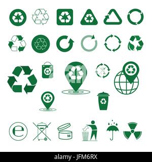 Recycling von Abfällen Symbol grüne Pfeile Logo Set Web Icon Collection Stock Vektor