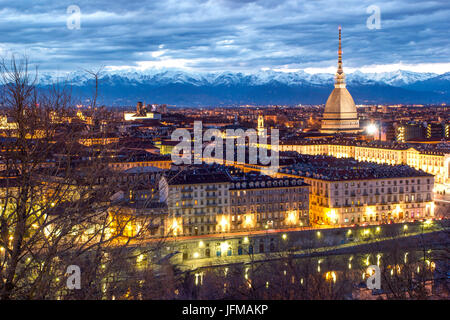 Turin, Piemont, Italien, Stadtbild von Monte dei Cappuccini Stockfoto