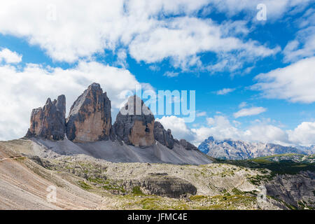 Blick auf die drei Zinnen von Lavaredo an einem Tag Cloud, Sextner Dolomiten Trentino Alto Adige Italien Europa Stockfoto