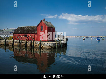 USA, Massachusetts, Cape Ann, Rockport, Rockport Hafen, Boote und Motiv Nummer eins, berühmten Angeln shack Stockfoto