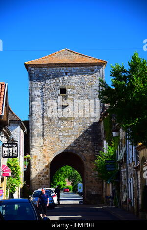 Die mittelalterliche Bastide Dorf Monpazier, gegründet von Edward! Von England im 13. Jahrhundert in der Dordogme Region in Frankreich Stockfoto