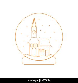 Vector Abbildung: Rathaus mit Uhr und das Haus innen Glaskugel mit Schnee. Design Element für Postkarte, Einladung, Banner oder Flyer i Stock Vektor
