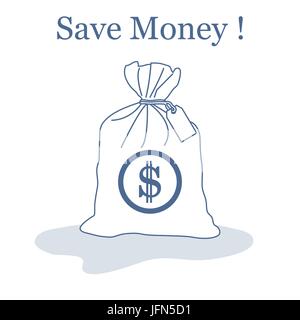Stilisierte Symbol einer verknoteten Tasche mit Geld. Design für Banner, Poster oder Druck. Stock Vektor