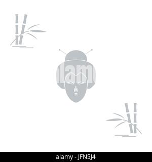 Stilisierte Ikone der japanischen Frau Gesicht und Bambus. Reisen und Freizeit. Design für Banner, Poster oder Druck. Stock Vektor