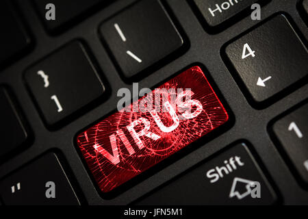 Nachricht auf gebrochene rot enter-Taste der Tastatur. Computer-Virus-Attacke. Textfreiraum Stockfoto