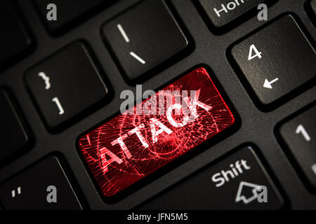 Nachricht auf gebrochene rot enter-Taste der Tastatur. Computer-Virus-Attacke. Textfreiraum Stockfoto