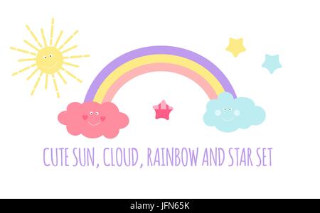 Kinder s Hintergrund mit Sonne, Wolke und Sterne Vektor-Illustration Stock Vektor