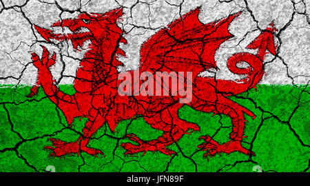 Wales Flagge auf einen weißen Stein Wand bearbeitet Stockfoto