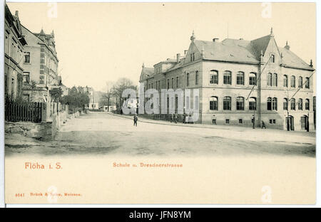 04641-Flöha-1903-Schule Und Dresdner Straße-Brück & Sohn Kunstverlag Stockfoto