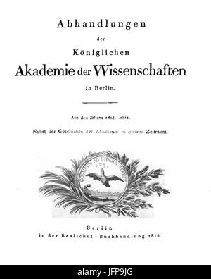 Abhandlungen der Königlichen Brückner Akademie der Wissenschaften Zu Berlin 1815 Titel Stockfoto