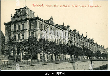 117 - Karlsbad-1910-Kaiserin Elisabeth-Quai - Kaiser Franz Josef Gymnasium-Brück & Sohn Kunstverlag Stockfoto