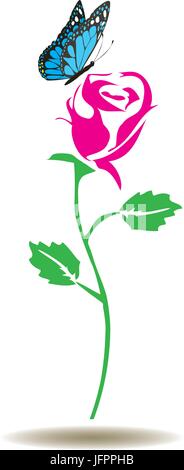 Vektor-Illustration einer rose Silhouette mit Schmetterling Stock Vektor