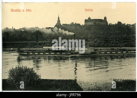 10187-Strehla-1908-Schloß Und Elbe Mit fügt Germania-Brück & Sohn Kunstverlag Stockfoto