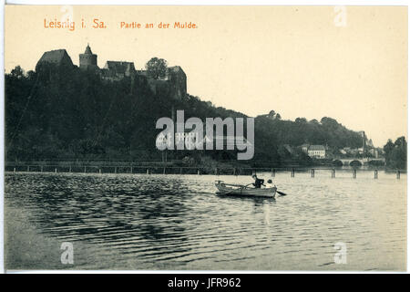 17186-Leisnig-1913-Schloß Mildenstein Mit Mulde Und Ruderkahn-Brück & Sohn Kunstverlag Stockfoto