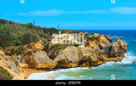 Blühende Küste Atlantikblick (Algarve, Portugal). Stockfoto