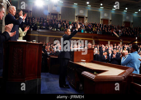 Präsident Barack Obama befasst sich mit der gemeinsamen Sitzung des Kongresses der Vereinigten Staaten bei der US-Capitol, Washington, D.C. 24.02.09 offizielle White House Photo by Pete Souza Stockfoto