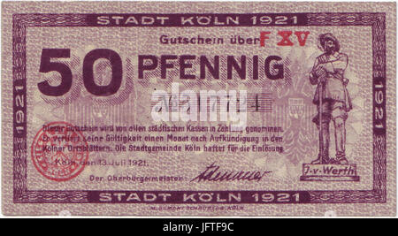 50 Pfennig Köln 1921 vorne Stockfoto